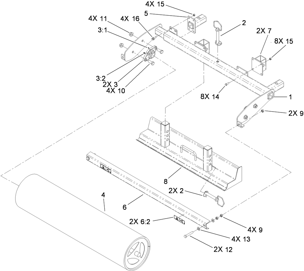Roller Frame And Grader Assembly Diagram and Parts List for 23102 317000001 - 317999999 Toro Cultivator