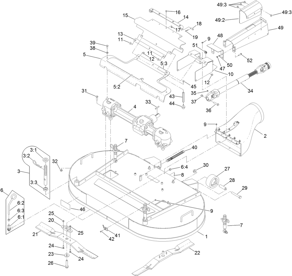 Deck Assembly Diagram and Parts List for 74311TE (316000001-316999999)(2016) Toro Lawn Tractor