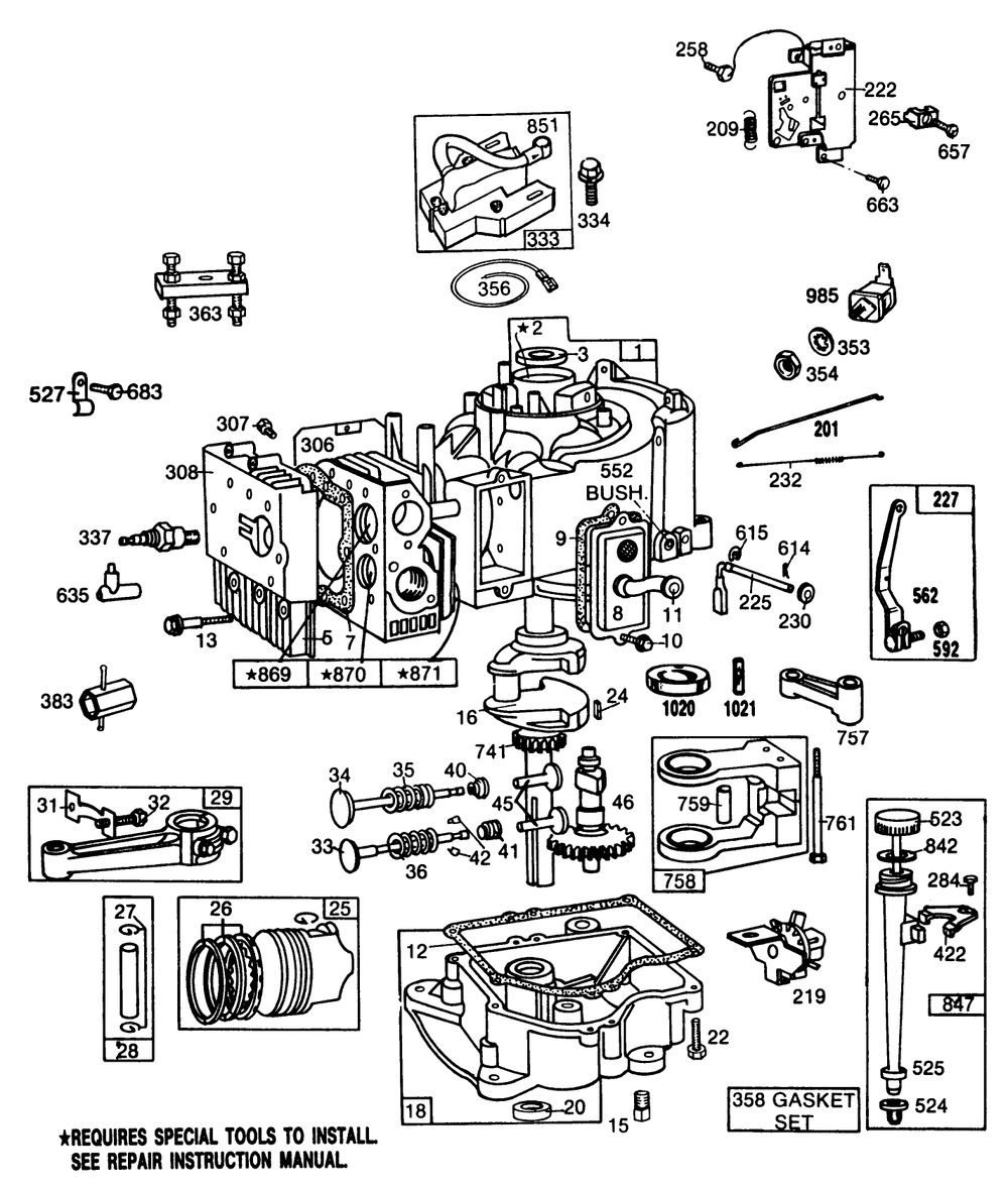 Engine Briggs & Stratton Model No. 253707-0195-01 11 H.P. Rear Engine Rider Electric Model 56170 Diagram and Parts List for 56150 7000001 - 7999999 Toro Lawn Tractor