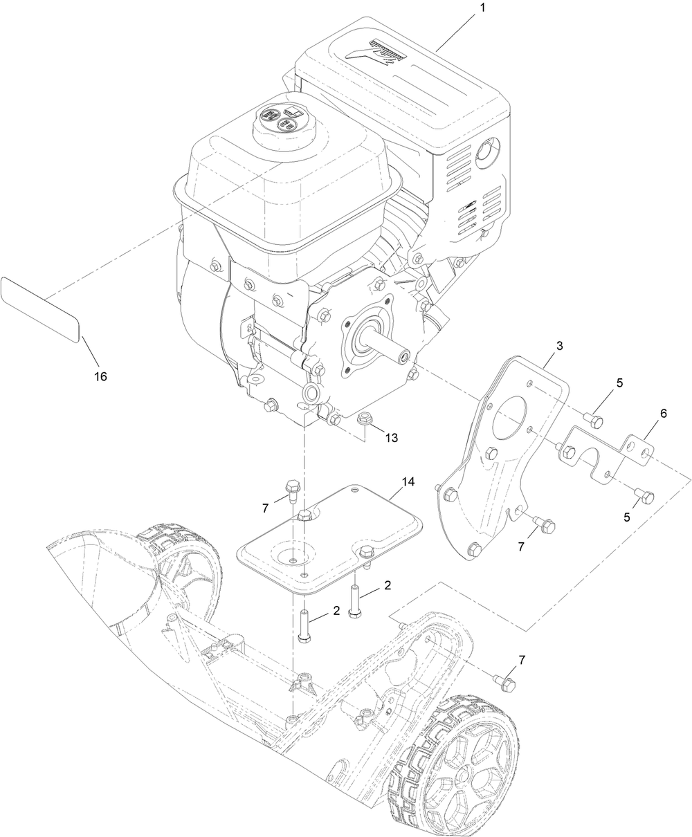 Engine Assembly Diagram and Parts List for 38757 409000000 - 411599999 Toro Snow Blower