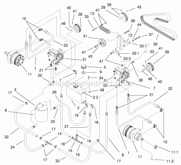 Hydraulic System Assembly Diagram and Parts List for 74219 200000001-200999999 Toro Lawn Mower