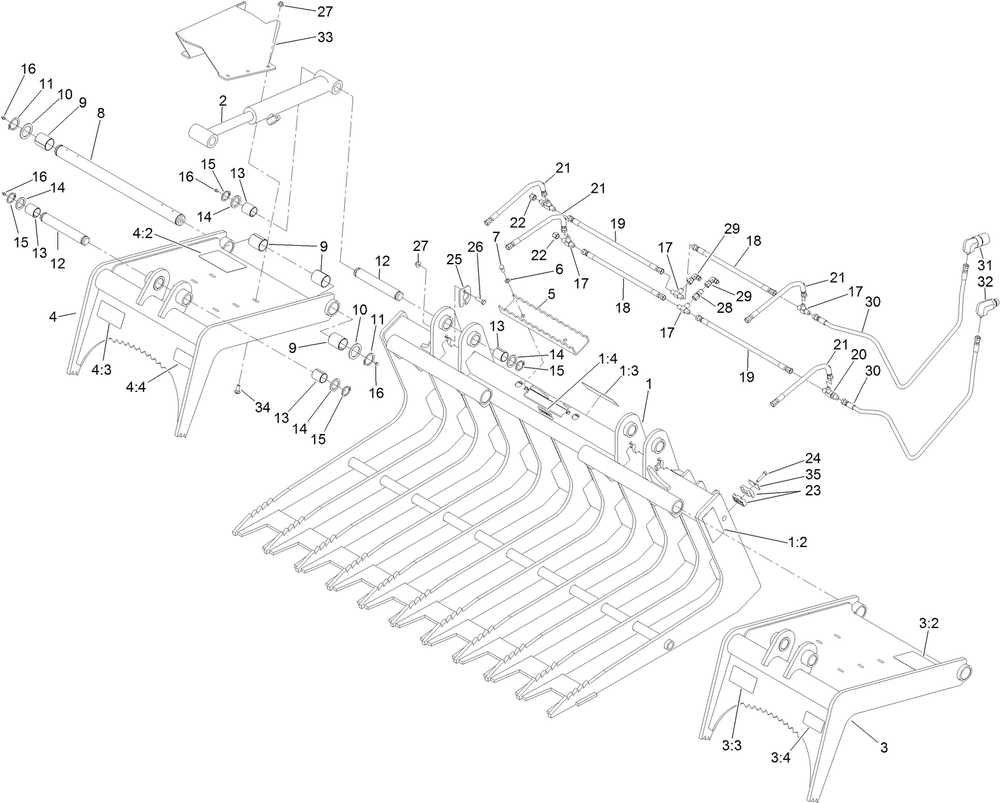 Skeleton Grapple Assembly Diagram and Parts List for 22541 318000001 - 318999999 Toro Lawn Tractor Accessories