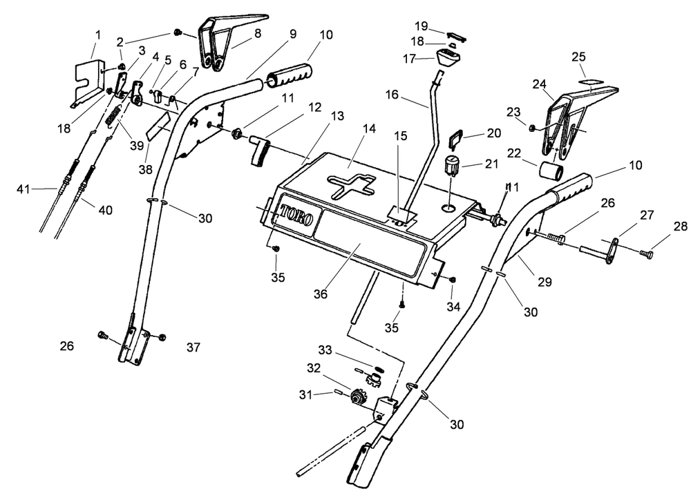 Handle Assembly Diagram and Parts List for 38510 9000001 - 9999999 Toro Snow Blower