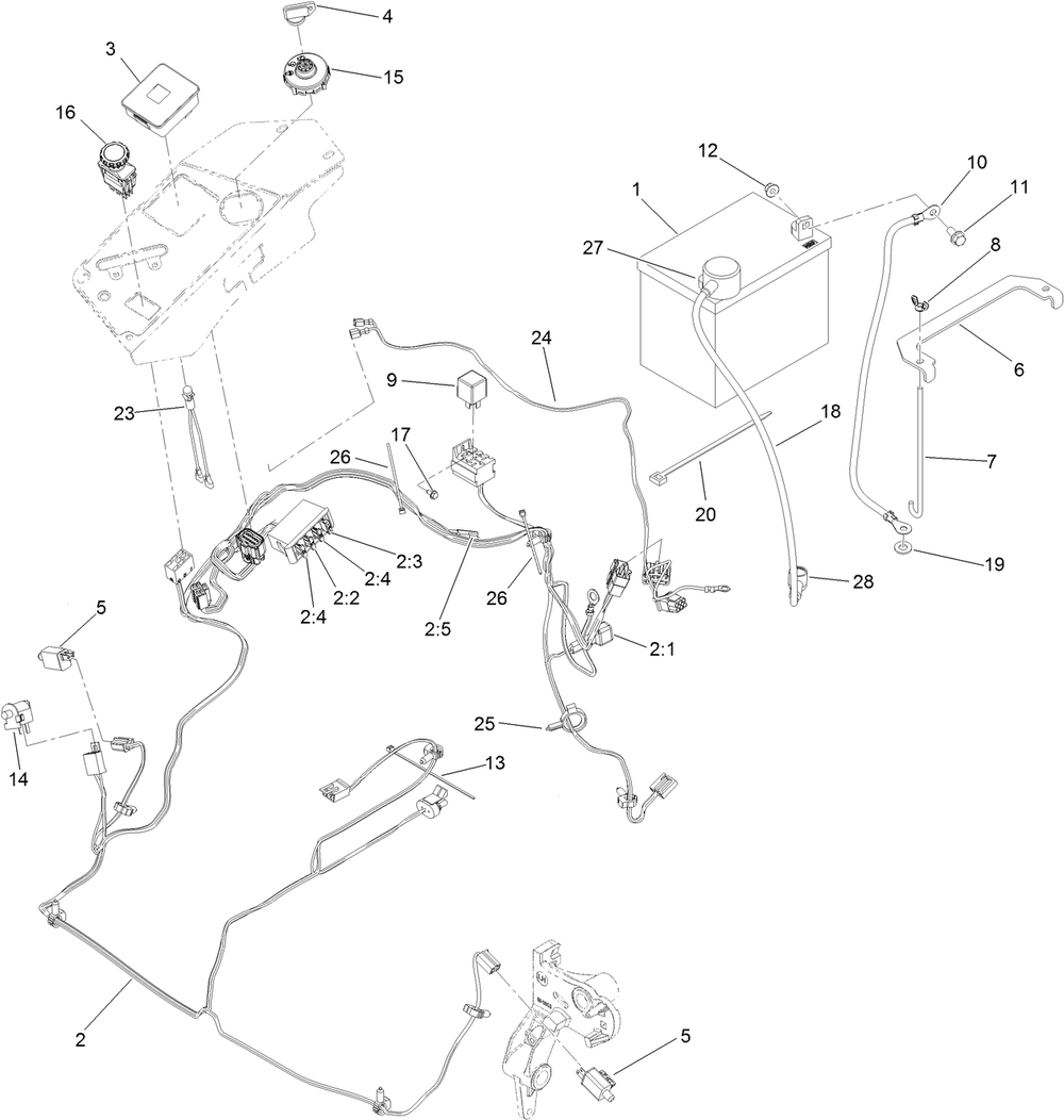 Electrical System Assembly Diagram and Parts List for 74918 (316000001-316999999)(2016) Toro Lawn Mower