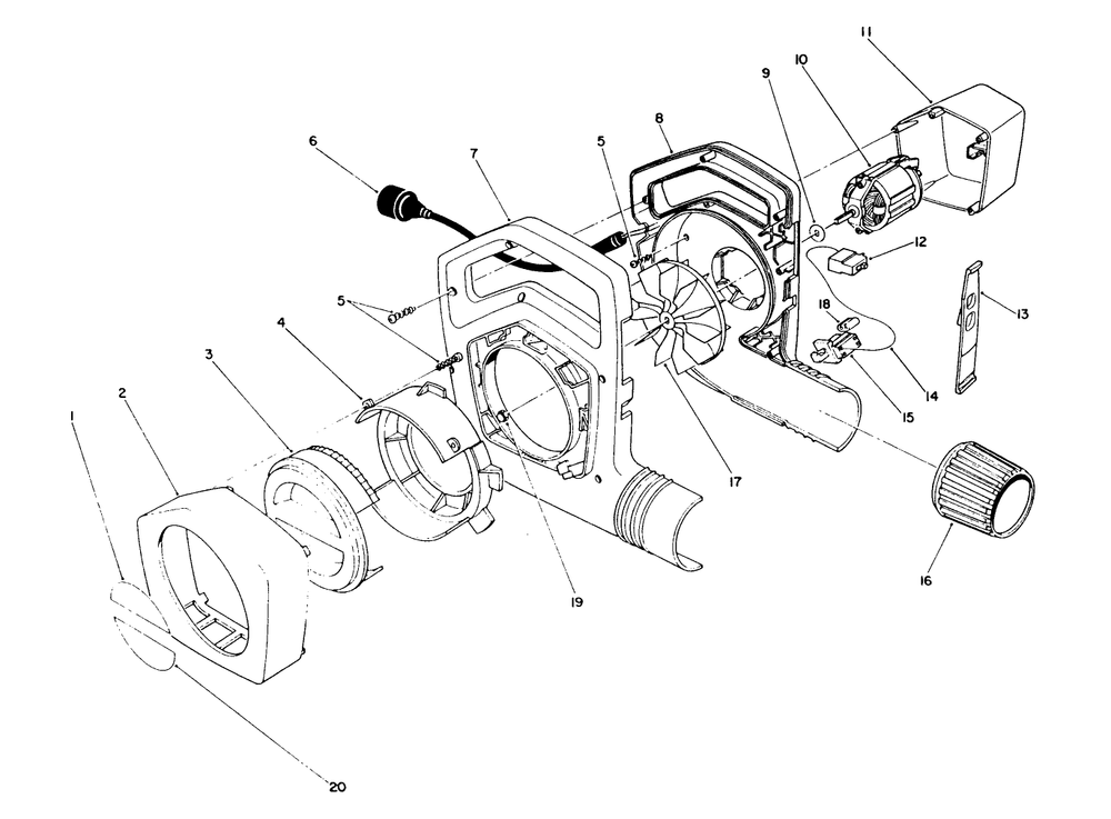 Blower Assembly Diagram and Parts List for 51535 0000001 - 0999999 Toro Leaf Blower / Vacuum