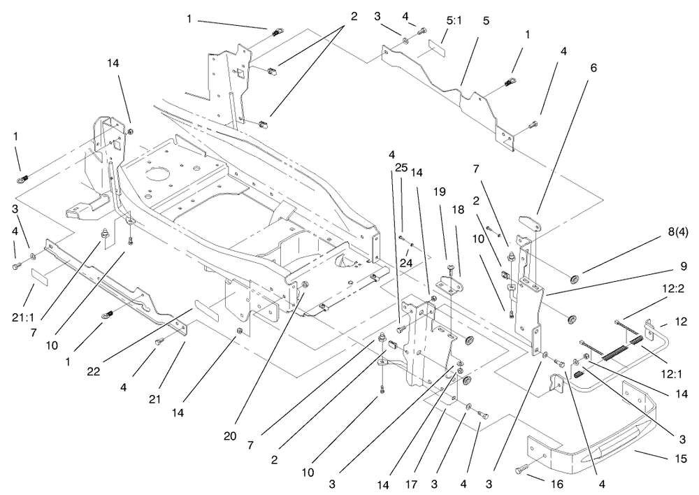Bumper & Hood Support Assembly Diagram and Parts List for 73550 8900001 - 8999999 Toro Lawn Tractor