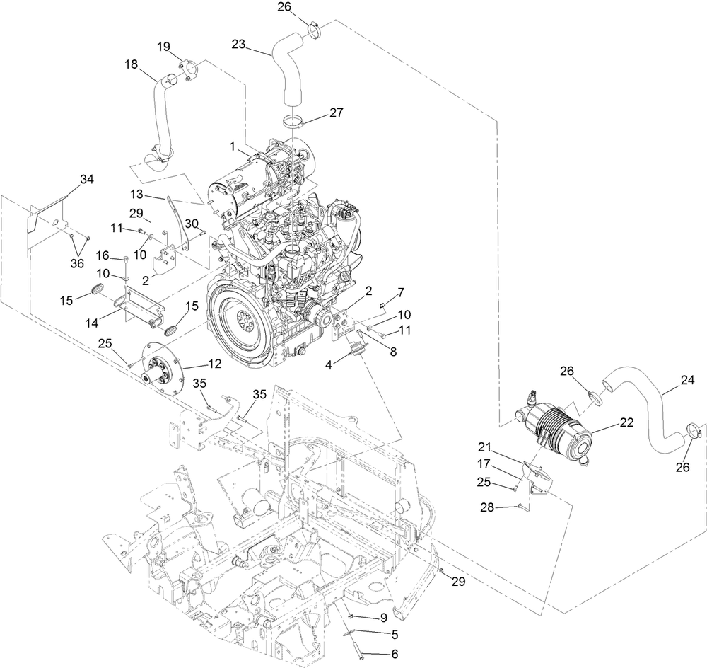 Engine And Air Cleaner Assembly Diagram and Parts List for 74072 403226744-404399999 Toro Lawn Mower