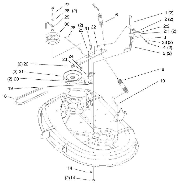 38" Deck Blade & Brake Assembly Diagram and Parts List for 71221 9900001 - 9999999 Toro Lawn Tractor