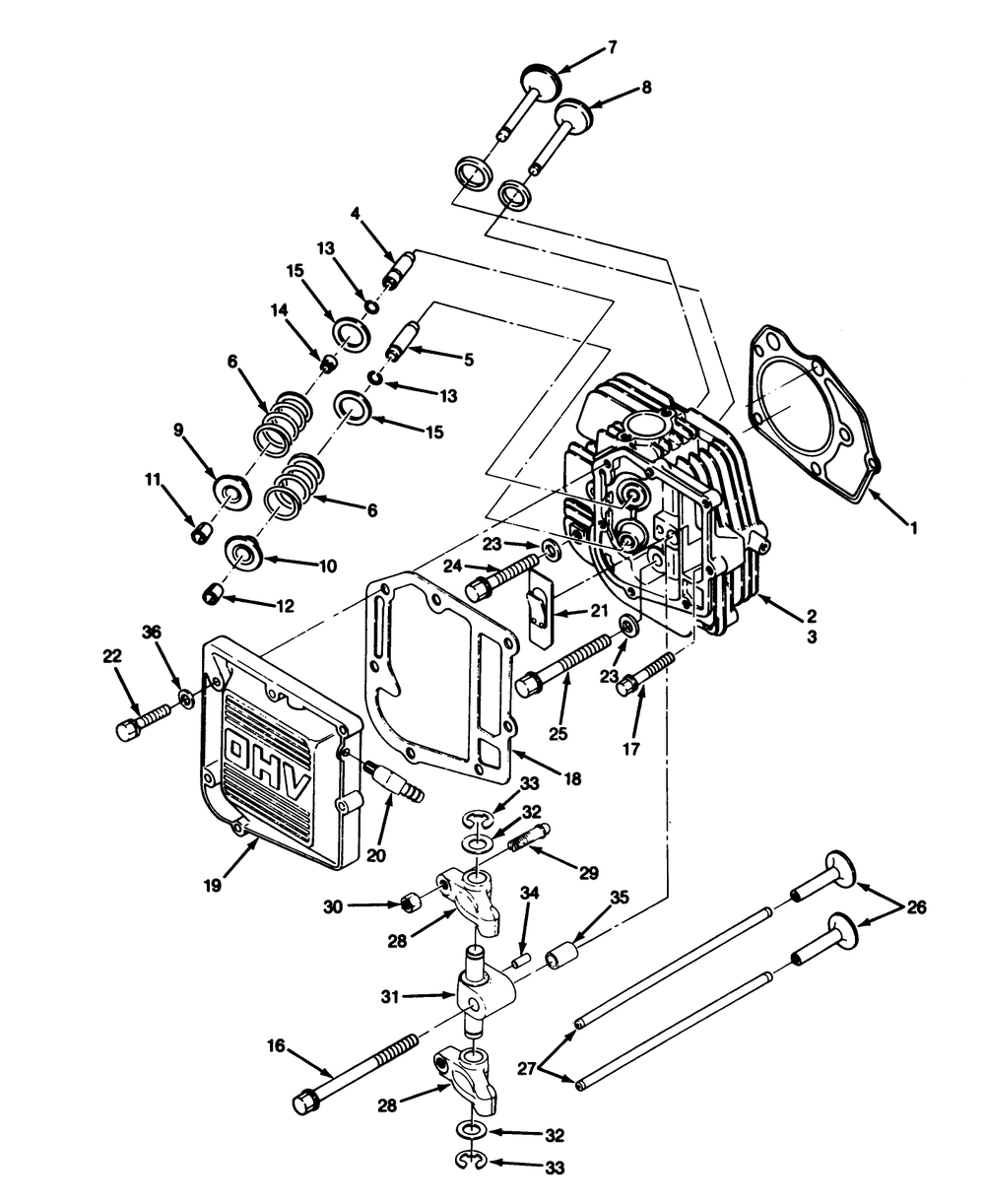 14hp Engine Cylinder Head & Valves Assembly Diagram and Parts List for 22-14O501 1000001 - 1999999 Toro Lawn Tractor
