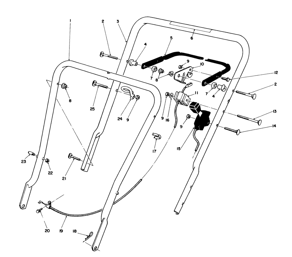 Handle Assembly Diagram and Parts List for 16575 0000001 - 0999999 Toro Lawn Mower