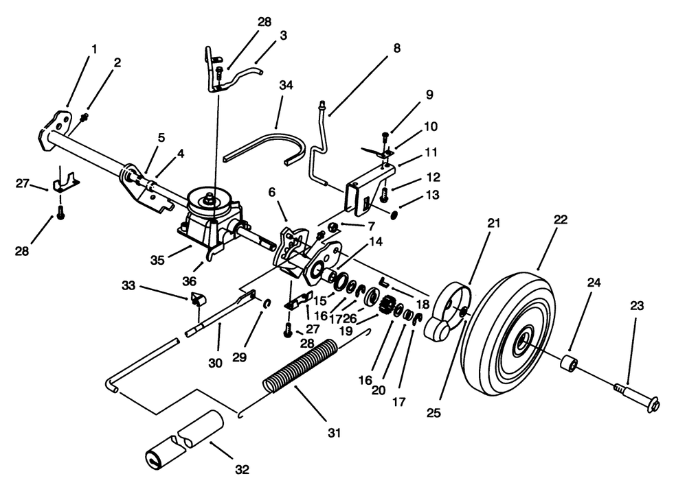 S.P. Rear Axle Assembly Diagram and Parts List for 20922B 39000001 - 39999999 Toro Lawn Mower