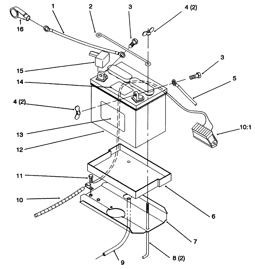 Battery Diagram and Parts List for 72102 6900001 - 6999999 Toro Lawn Tractor