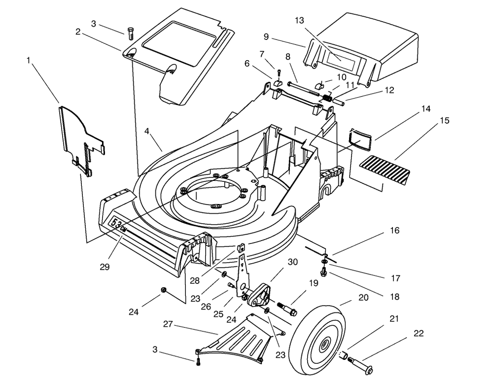 Housing Assembly Diagram and Parts List for 26643 7900001 - 7999999 Toro Lawn Mower
