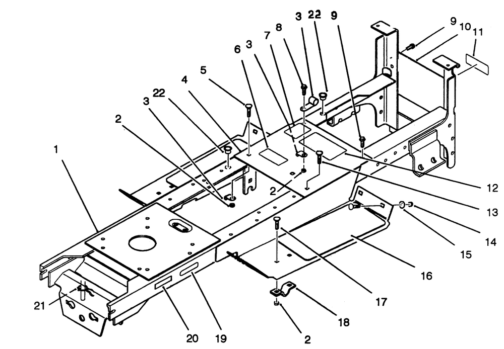 Main Frame Assembly Diagram and Parts List for 42-16BE01 2000001 - 2999999 Toro Lawn Tractor