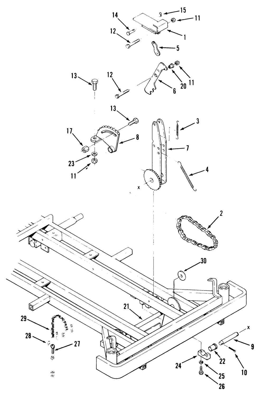 Attachment Height Control Diagram and Parts List for R1-24OE02 1000001 - 1999999 Toro Lawn Tractor