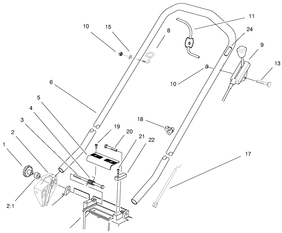 Handle Assembly Diagram and Parts List for 21012 8900001 - 8999999 Toro Lawn Mower