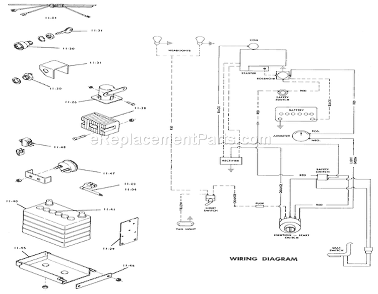 B-100 Parts Manual 11.000 Electrical System (fig. 11) Diagram and Parts List for 1-0141 1975 Toro Lawn Tractor