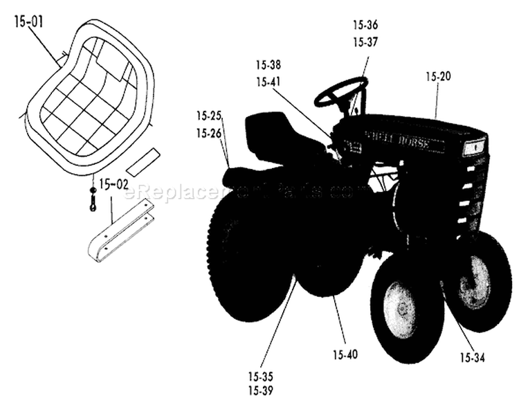 B-100 Parts Manual 15.000 Seats, Decals, Misc. Trim (fig. 15) Diagram and Parts List for 1-0141 1975 Toro Lawn Tractor