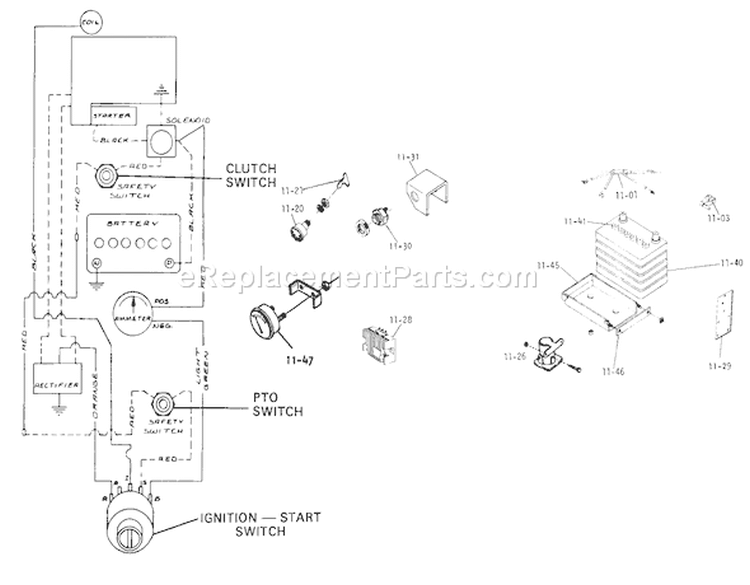 11.000 Electrical System(plate 11.1) Diagram and Parts List for 1-0140 1974 Toro Lawn Tractor