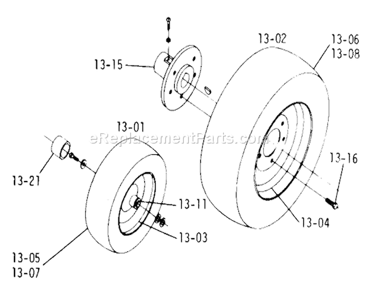13.000 Wheels And Tires (plate 13.1) Diagram and Parts List for 1-0140 1974 Toro Lawn Tractor