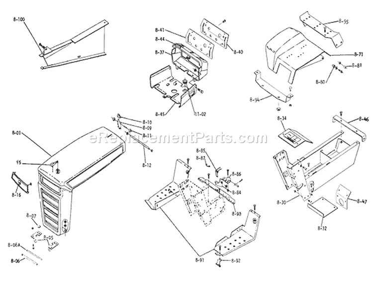 8.000 Sheet Metal And Covers (plate 8.1) Diagram and Parts List for 1-0320 1972 Toro Lawn Tractor