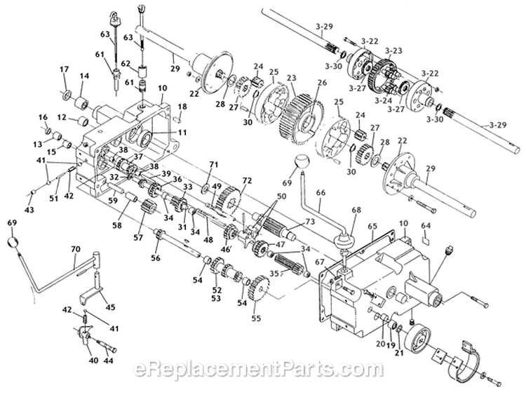 Transmission 6-Speed Diagram and Parts List for 1-0340 1973 Toro Lawn Tractor