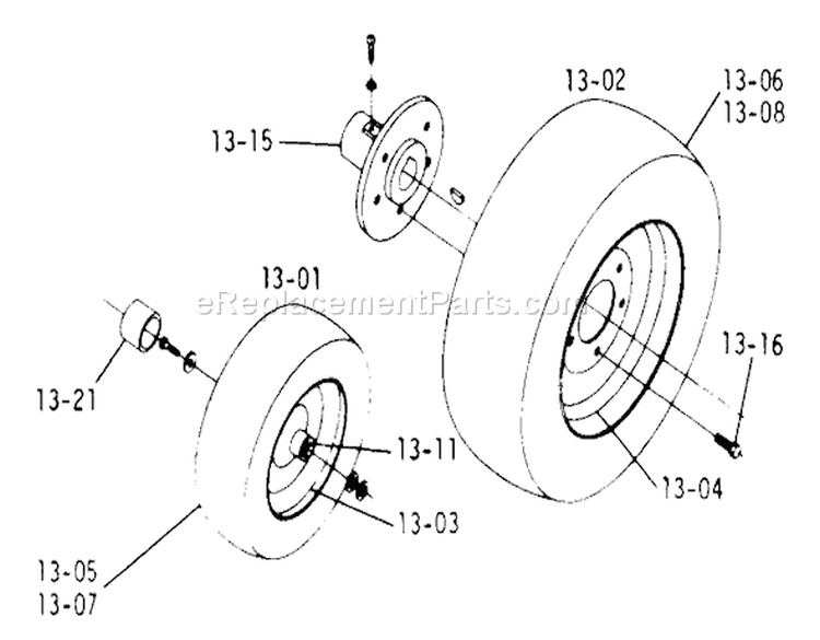 Wheels And Tires Diagram and Parts List for 1-0354 1974 Toro Lawn Tractor