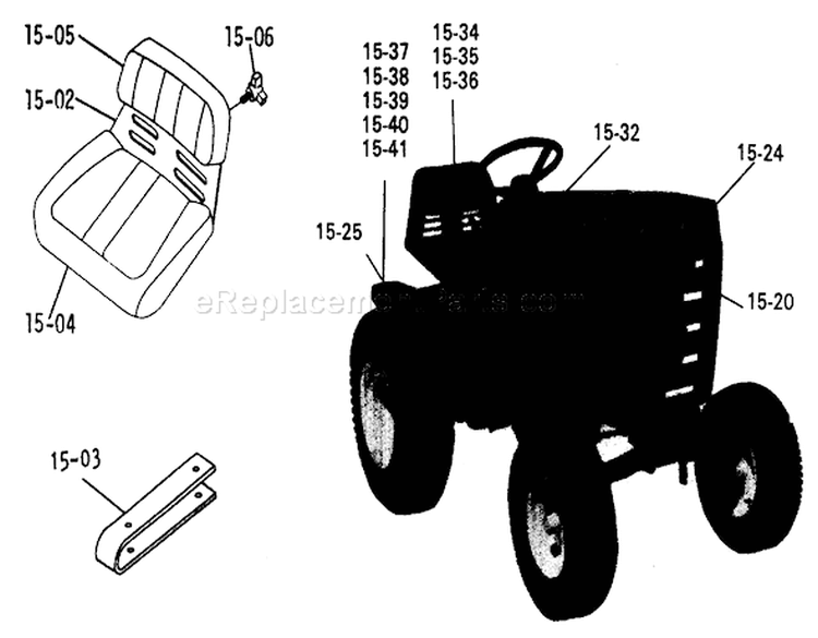 Seats, Decals Misc. Trim Diagram and Parts List for 1-0375 1975 Toro Lawn Tractor
