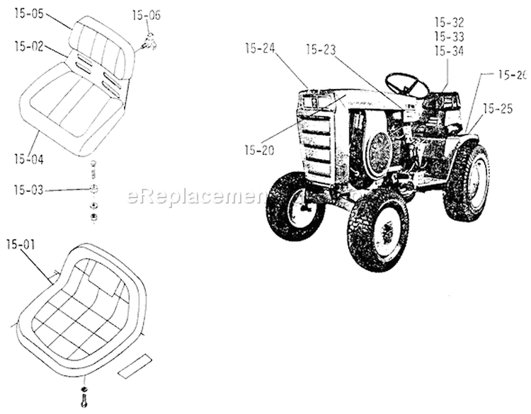 Seats, Decals, Misc. Trim Diagram and Parts List for 1-0401 1972 Toro Lawn Tractor