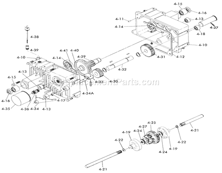 Transaxle Diagram and Parts List for 1-0491 1975 Toro Lawn Tractor