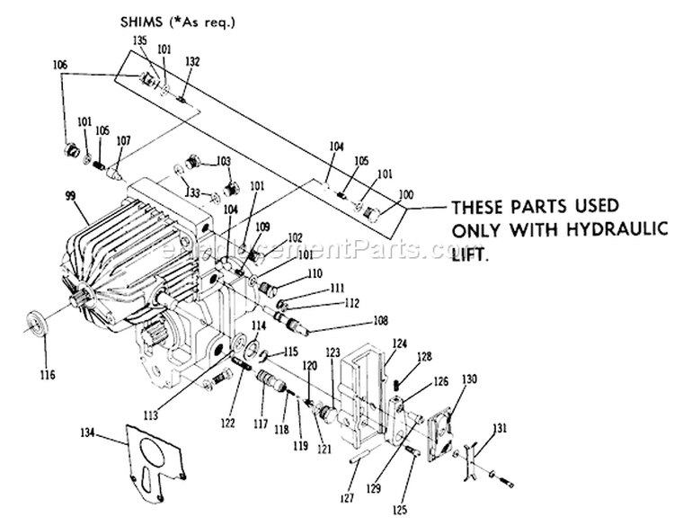 Hydrostatic Transmission Piston Diagram and Parts List for 1-0480 1974 Toro Lawn Tractor