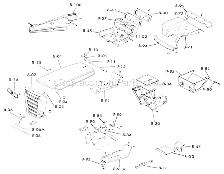 Sheet Metal And Covers Diagram and Parts List for 1-0511 1975 Toro Lawn Tractor