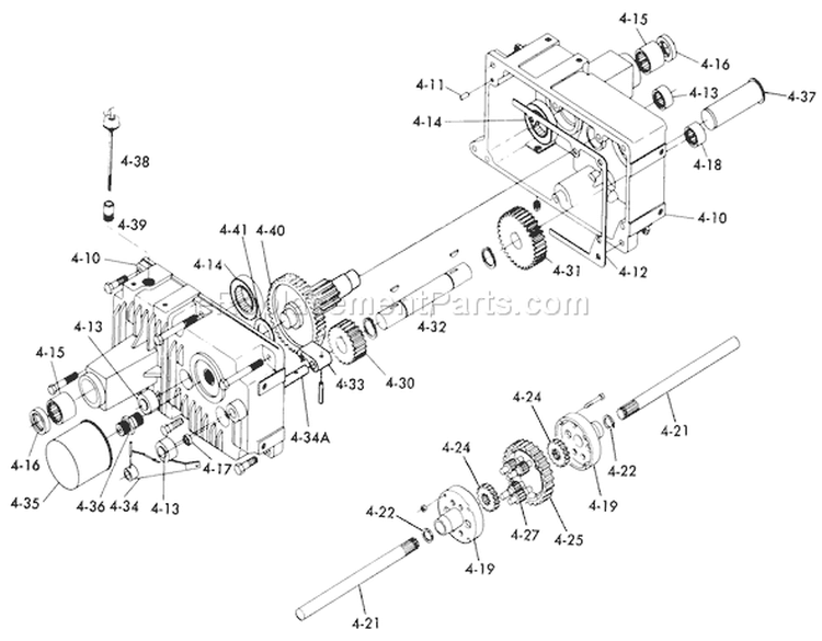 Transaxle Diagram and Parts List for 1-0511 1975 Toro Lawn Tractor