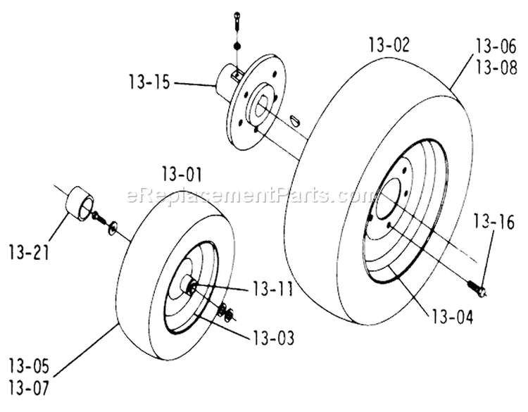 Wheels And Tires Diagram and Parts List for 1-0511 1975 Toro Lawn Tractor