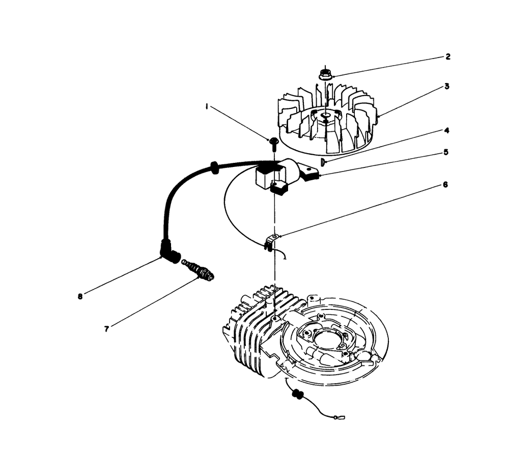 Flywheel & Magneto Assembly Diagram and Parts List for 59257 5000001 - 5999999 Toro Engine