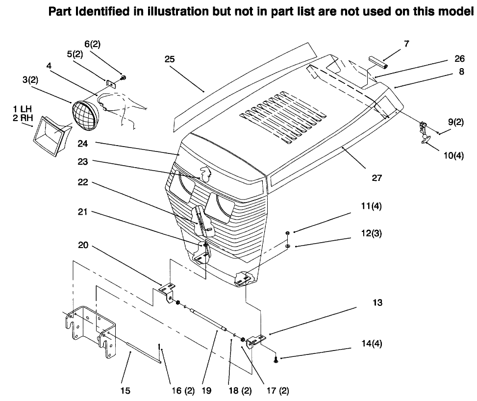Hood And Grille Diagram and Parts List for 73422 6900001 - 6999999 Toro Lawn Tractor