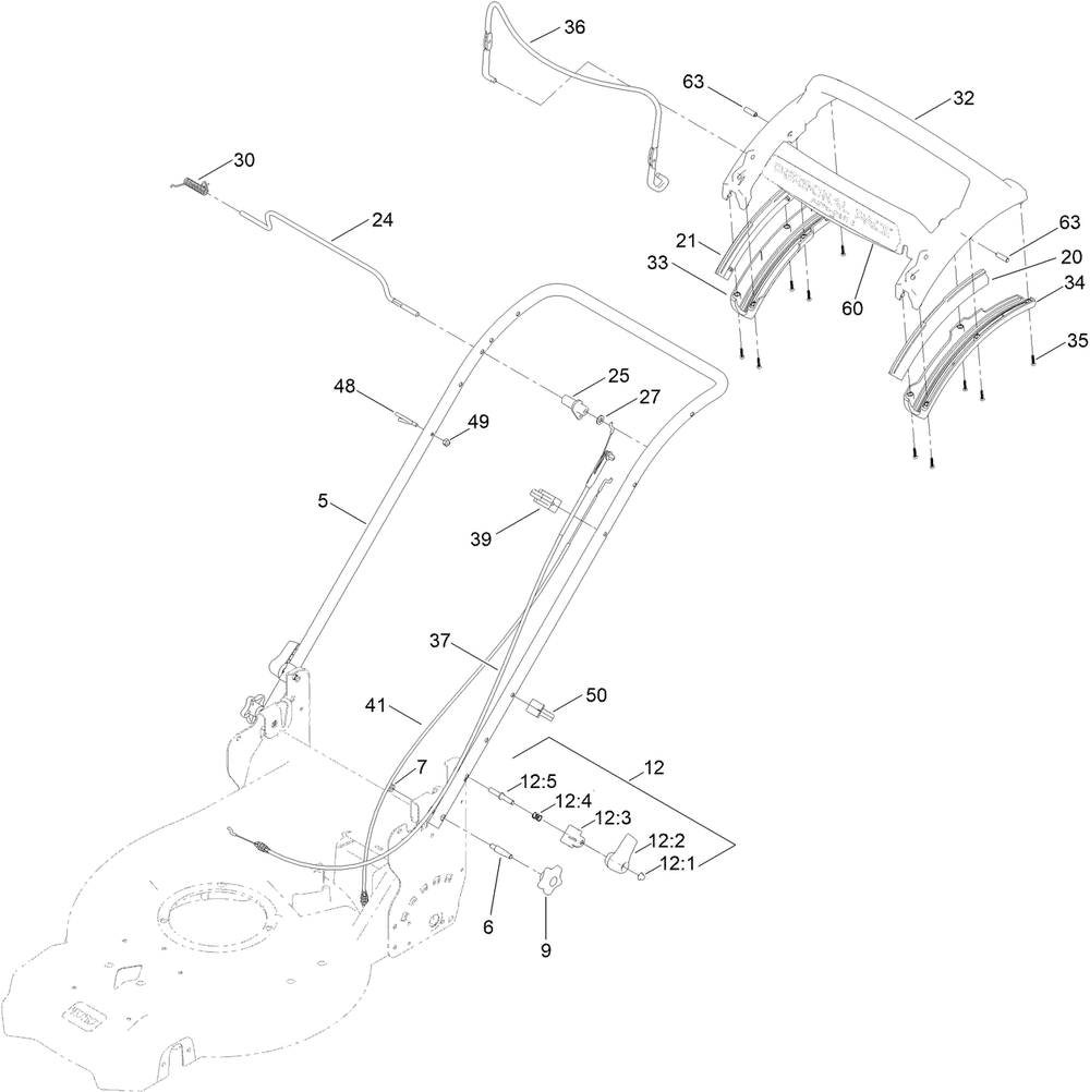 Handle Assembly Diagram and Parts List for 21564 413000000 - 999999999 Toro Lawn Mower