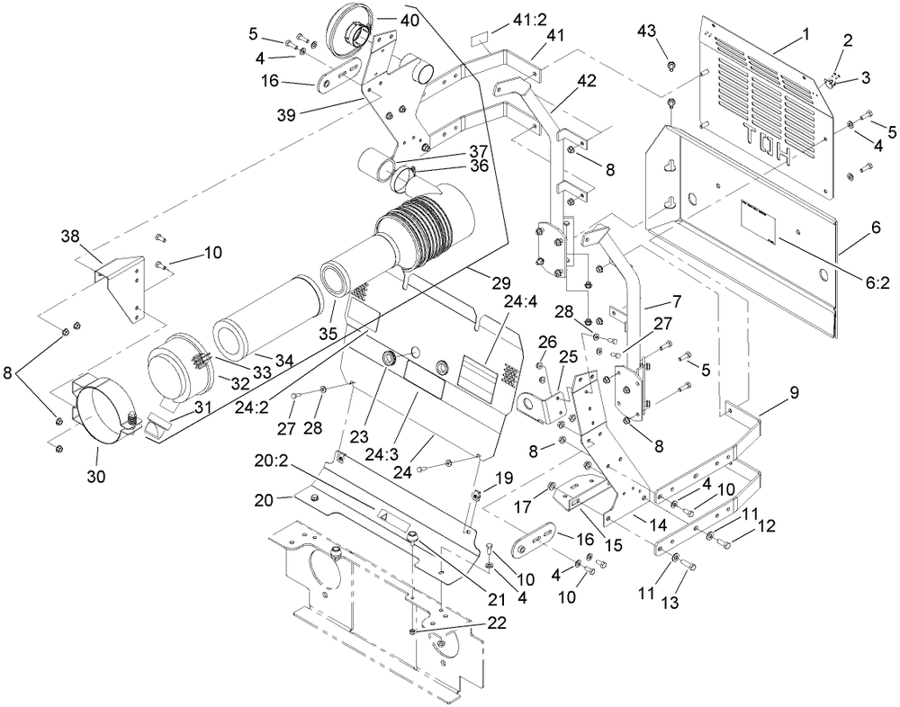 Front And Rear Engine Cover Assembly Diagram and Parts List for 74269TE (270000001-270999999)(2007) Toro Lawn Mower
