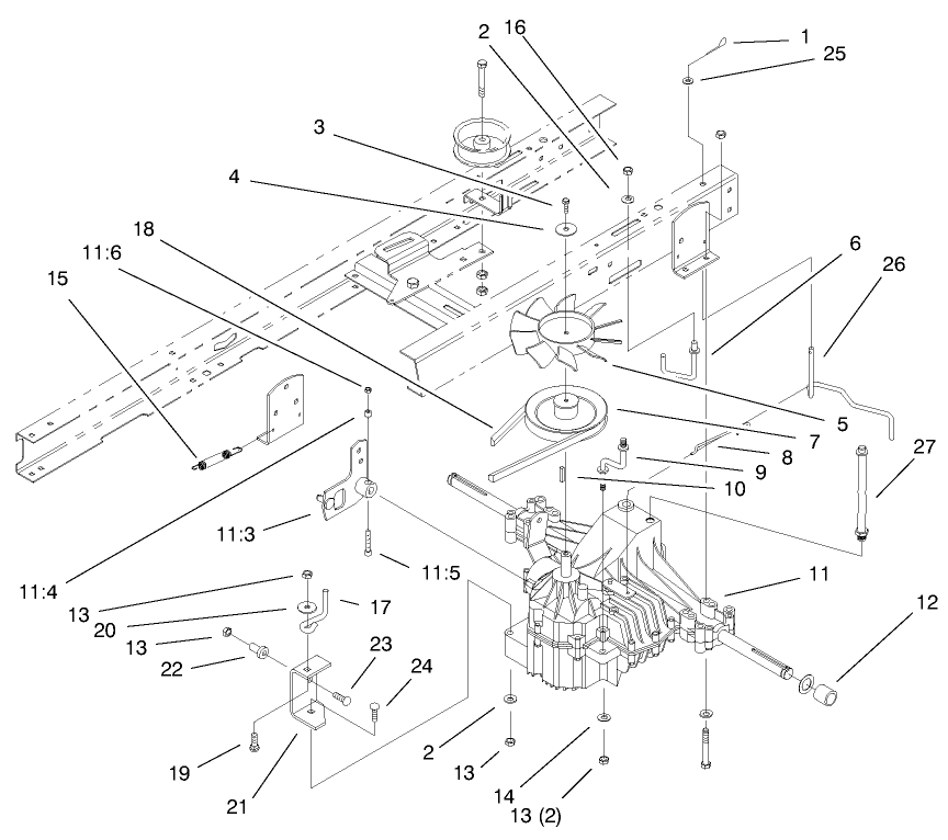 Hydro Transaxle Assembly Diagram and Parts List for 71221 9900001 - 9999999 Toro Lawn Tractor
