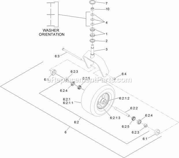 Fork And Caster Wheel Assembly Diagram and Parts List for 74954 313000001-313999999 Toro Lawn Mower