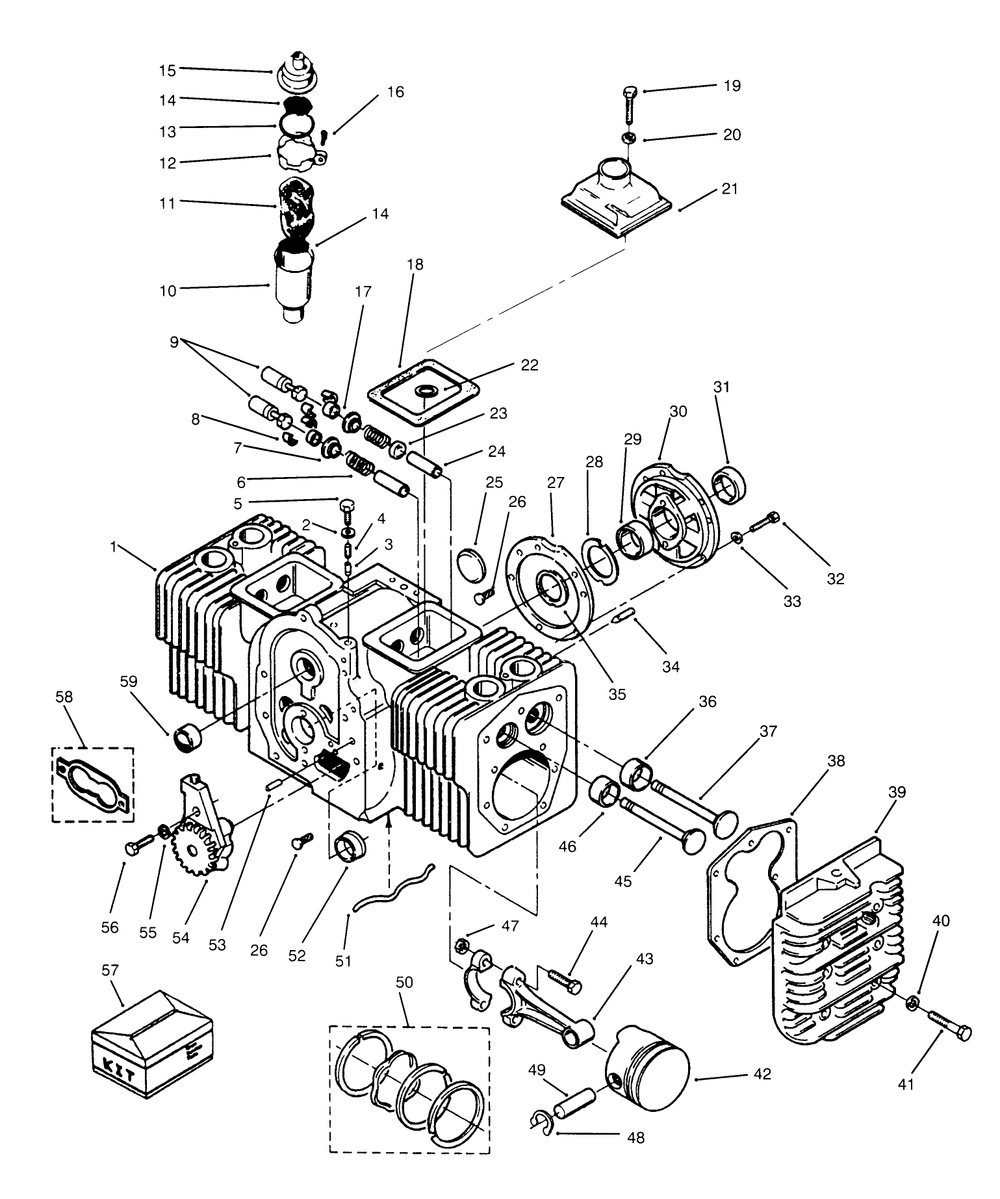 Engine Cylinder Block Diagram and Parts List for 73501 59000412 - 59002868 Toro Lawn Tractor