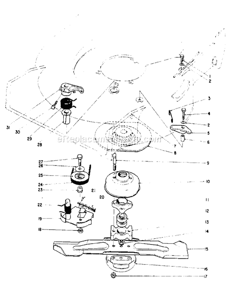 Blade Brake Clutch Assembly Diagram and Parts List for 10502 1000001-1999999 - 1981 Toro Lawn Mower