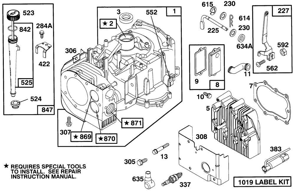Engine Briggs & Stratton Model 282707-0119-01 Diagram and Parts List for 71182 5910001 - 5999999 Toro Lawn Tractor
