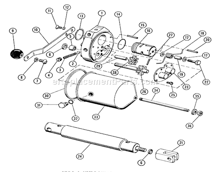 Hydraulic Unit Diagram and Parts List for 1054A 1965 Toro Lawn Tractor