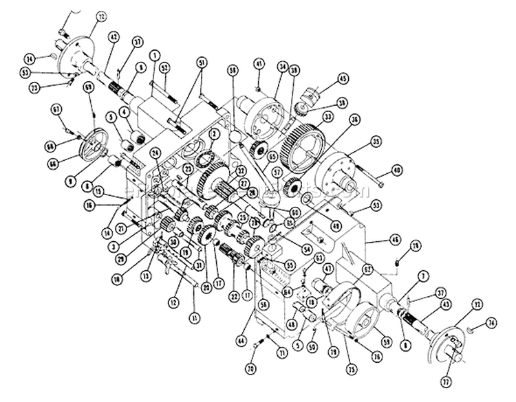 Transmission Diagram and Parts List for 1054A 1965 Toro Lawn Tractor