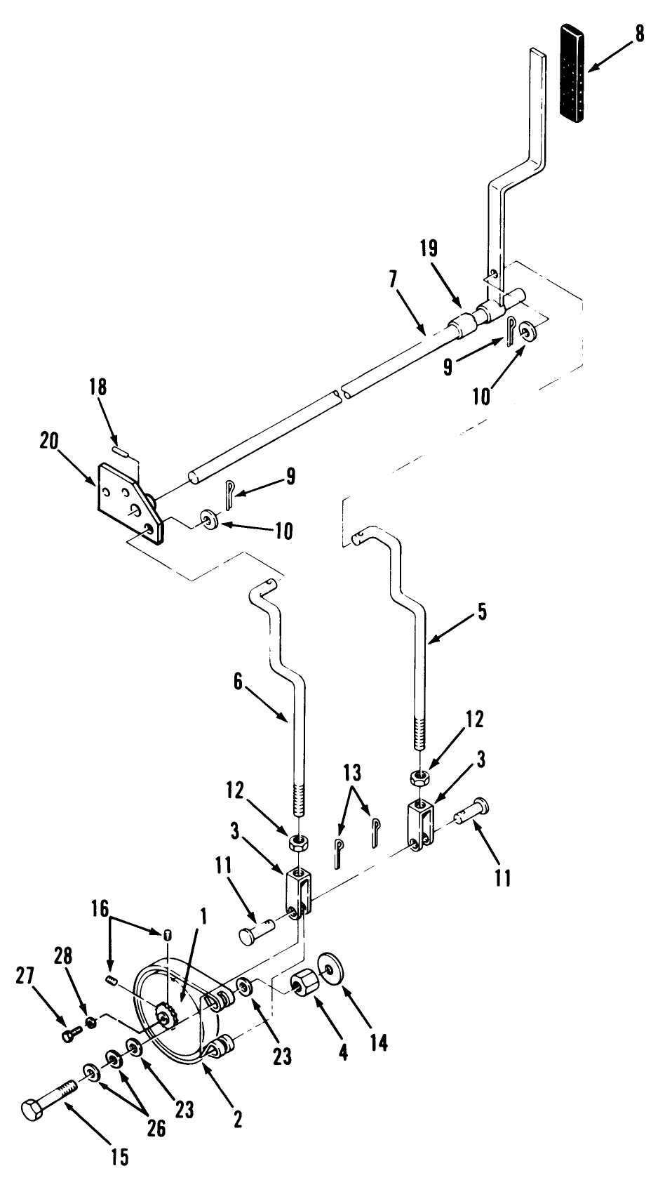 Parking Brake Diagram and Parts List for R1-24OE02 1000001 - 1999999 Toro Lawn Tractor