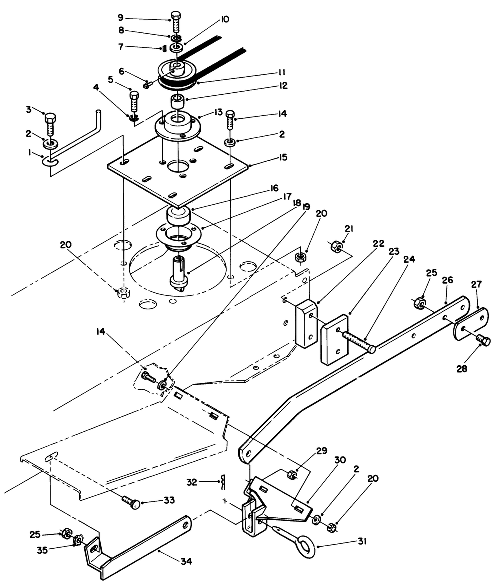 Sweeper P.T.O. Assembly (212-5) Diagram and Parts List for R2-12O501 1000001 - 1999999 Toro Lawn Tractor