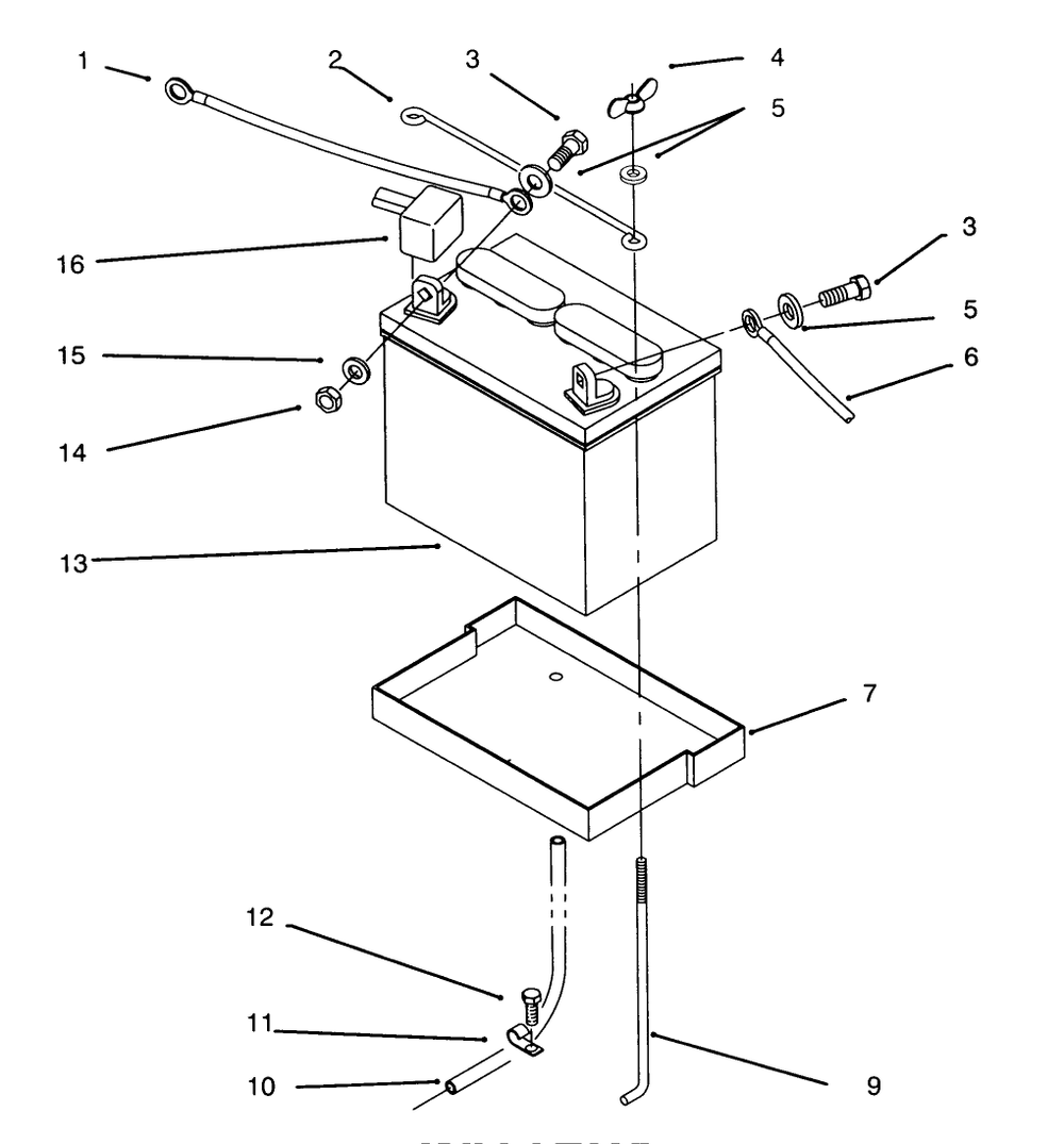Battery Diagram and Parts List for 73420 4900001 - 4999999 Toro Lawn Tractor