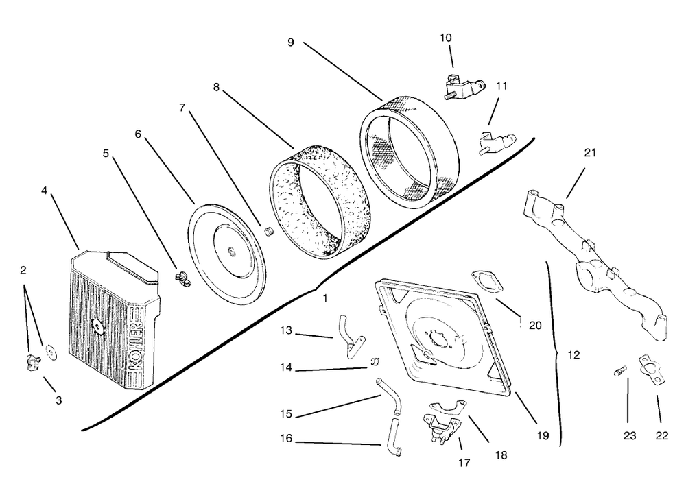 Air Intake/Filtration Diagram and Parts List for 72102 8900001 - 8900399 Toro Lawn Tractor
