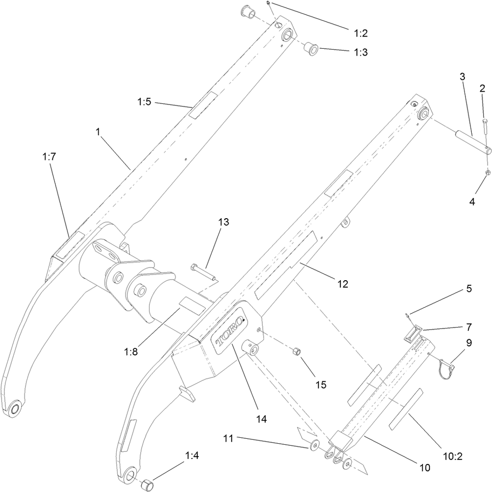 Loader Arm Assembly Diagram and Parts List for 22323 400000000 - 401799999 Toro Lawn Tractor Accessories